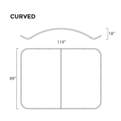 Curved trade show display frame with dimensions 119x89 inches and 18-inch curve for exhibitions