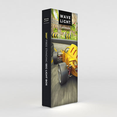 360° free standing SEG light box with racing car graphic for trade shows and exhibitions