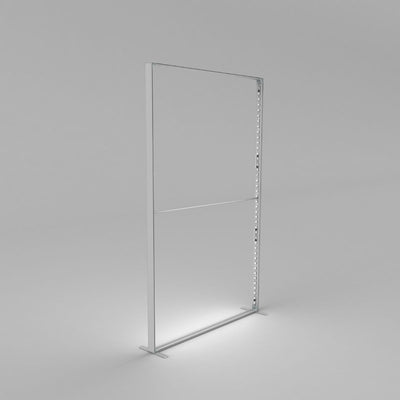 Freestanding clear protective panel with metal frame and base for trade shows and events