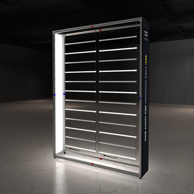 Free standing LED light box display with horizontal light bars for trade shows and exhibitions