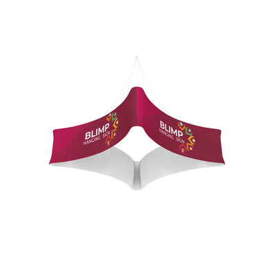 Suspended square blimp hanging sign with quad curve design for trade shows and exhibitions