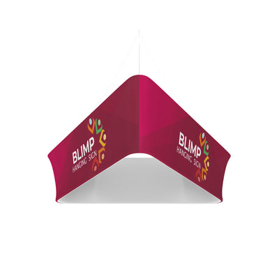 Triangular blimp hanging sign for trade shows and exhibitions with custom branding