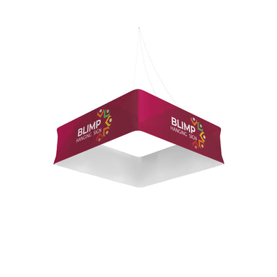 Square hanging blimp sign suspended for trade shows and special events branding