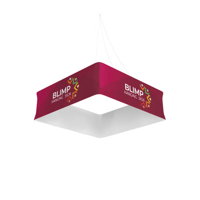 Square hanging trade show blimp sign suspended by cables for exhibitions and special events