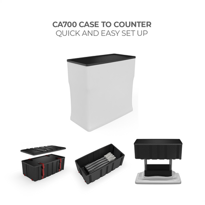 CA700 case transforming into a portable counter with quick setup for trade shows and exhibitions