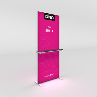 Vertical LED light box with attached shelf for trade shows and exhibition displays