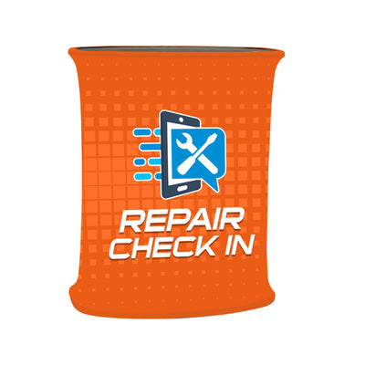 Trade show counter with repair check-in branding for exhibitions and special events