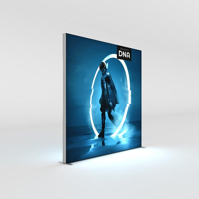 Lightbox display wall with futuristic graphic for trade shows and special event branding