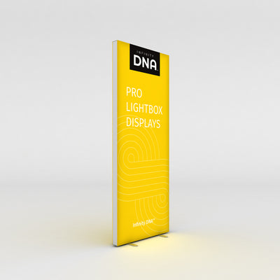 Slim pro lightbox display with branded graphic panel for trade shows and exhibitions
