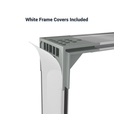 Close-up of modular frame construction with corner cover for trade show and exhibition displays