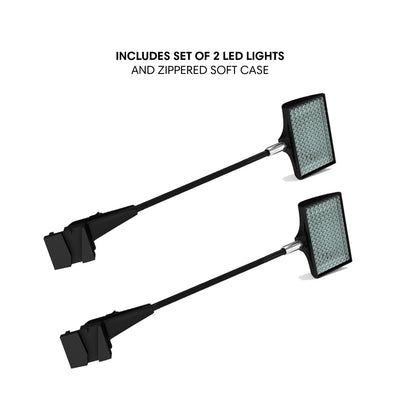 Set of 2 adjustable LED lights for trade show displays with clip-on mounts and soft case