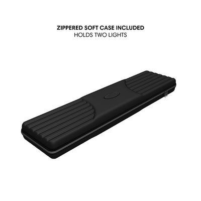Zippered soft case designed to hold two lights for trade shows and exhibitions