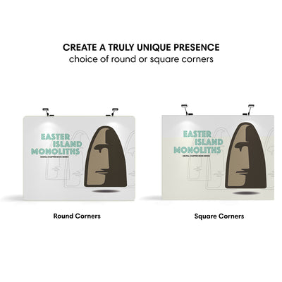 Trade show display panels featuring Easter Island monolith designs with round and square corner options