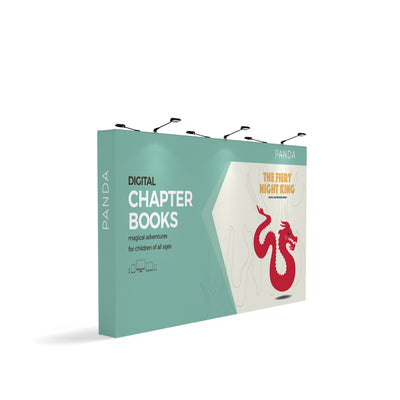 Trade show display with digital chapter books promotion and dragon graphic for exhibitions and events
