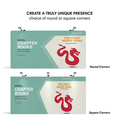 Trade show displays for digital chapter books featuring selectable round or square corner designs