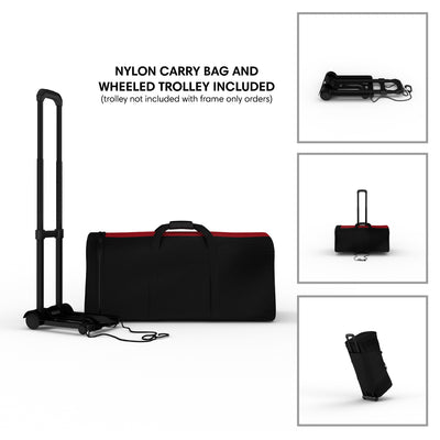Wheeled trolley and nylon carry bag for easy transport at trade shows and special events