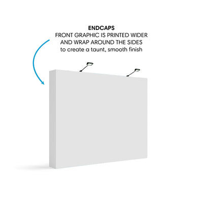 Fabric trade show display with smooth endcaps and overhead lights for exhibitions and events