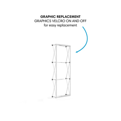 Straight 2.5ft pop-up display frame with easy graphic replacement for trade shows and exhibitions