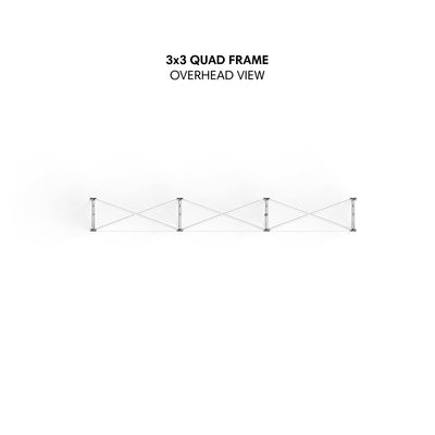 Overhead view of 3x3 quad frame trade show display structure for exhibitions and events