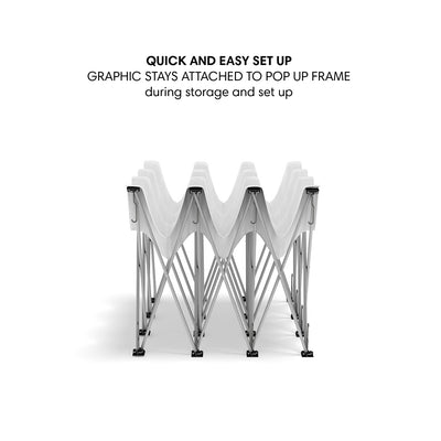 Collapsible pop-up frame for quick setup at trade shows, exhibitions, and special events