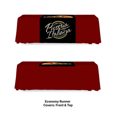 Table runner with Pizzeria Italiana logo designed for trade shows and special event displays
