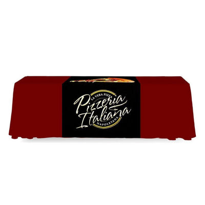 Custom branded table cover with Pizzeria Italiana logo for trade shows and special events