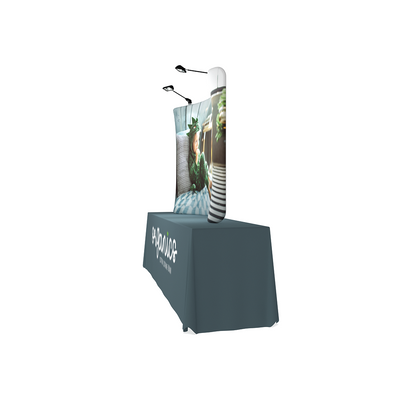 Curved tabletop display with graphic panel and lighting for trade shows and exhibitions