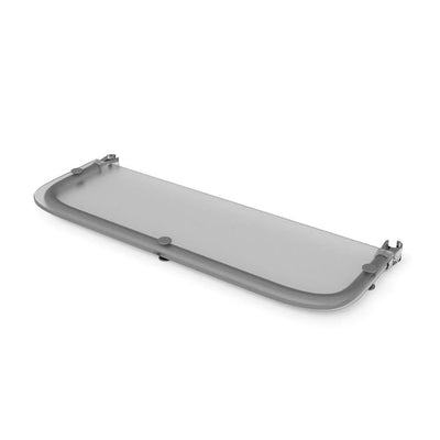 Rectangular display shelf with rounded edges and mounting clips for trade show booths and exhibitions