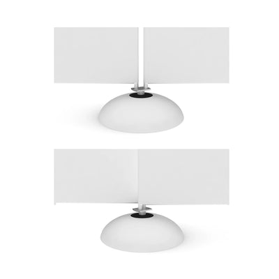 Compact tabletop trade show partition with dual panels and weighted base for exhibitions