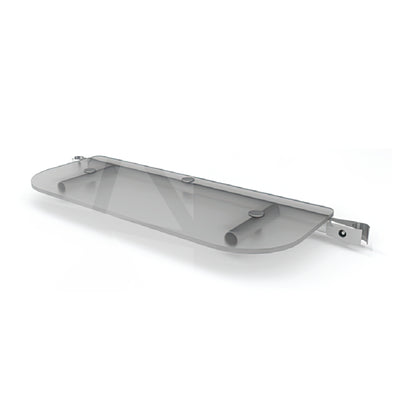 Transparent acrylic shelf with mounting brackets for trade show displays and exhibition stands