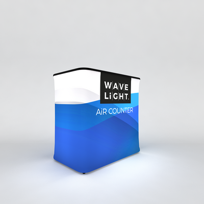 Portable trade show counter with Wave Light branding ideal for exhibitions and special events