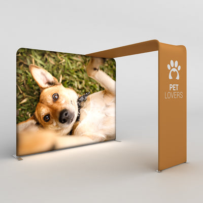 Large exhibition canopy with pet lovers branding and dog image for trade shows and special events