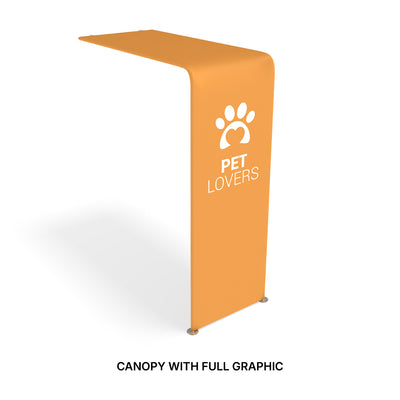 Custom branded canopy structure ideal for trade shows and exhibitions with full graphic display