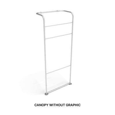 Trade show canopy frame structure for exhibitions and special event displays without graphic