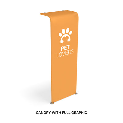 Curved canopy display with full graphic for trade shows, exhibitions, and events featuring pet lovers branding