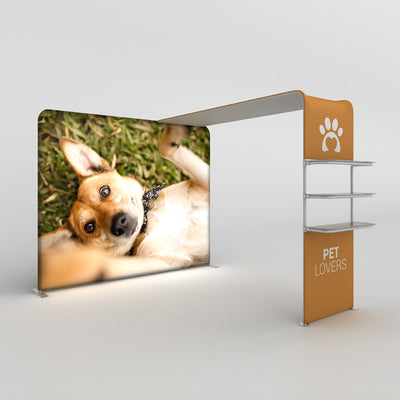 Trade show canopy display with pet lovers branding and large dog photo backdrop for exhibitions