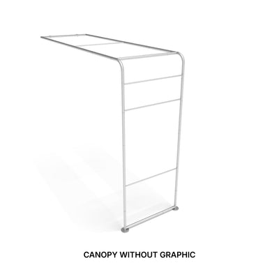 Modular canopy frame for trade shows and exhibitions without graphic covering