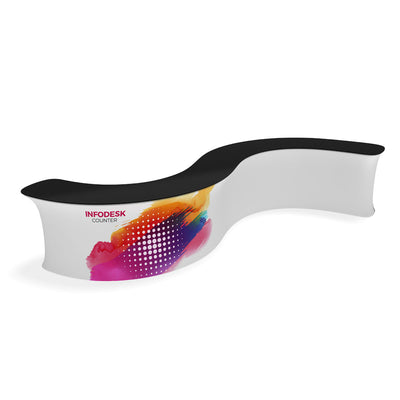 Curved info desk counter with wave design for trade shows and exhibitions