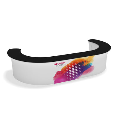 Large curved info desk counter with printed graphic for trade shows and exhibitions