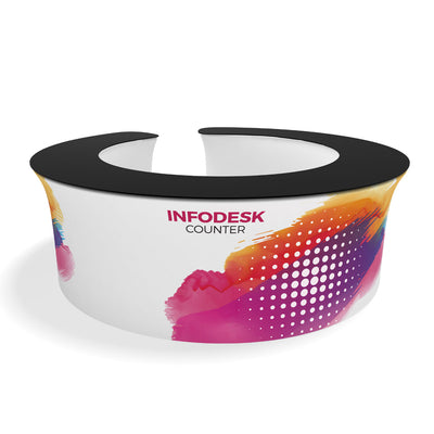 Circular info desk counter with open center, ideal for trade shows and exhibitions