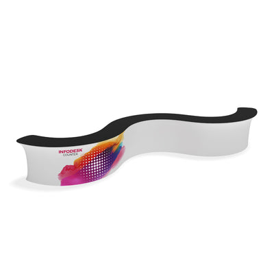Curved info desk counter with graphic front panel for trade shows and exhibitions