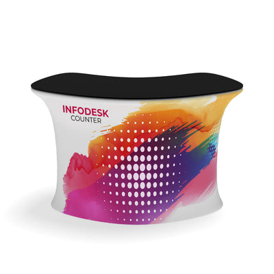 Curved info desk counter with graphic print for trade shows and exhibitions