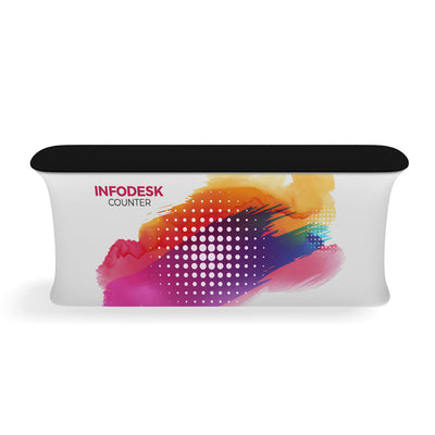 Trade show info desk counter with custom graphic wrap designed for exhibitions and special events