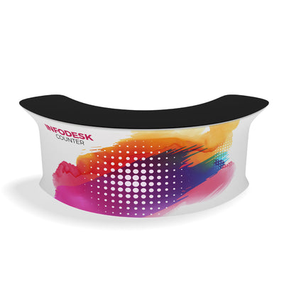 Curved trade show info desk counter with graphic print for exhibitions and special events