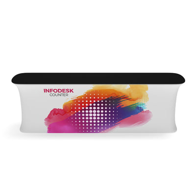 Trade show infodesk counter with custom graphic wrap and smooth edges for exhibitions