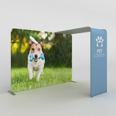 Trade show display canopy featuring large dog image and pet lovers branding for exhibitions and events