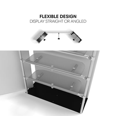 Flexible merchandising display with adjustable shelving for trade shows and exhibitions