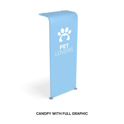 Curved canopy display with full branding for trade shows and special event promotions
