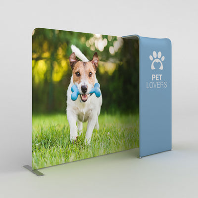 Curved fabric trade show display with dog and pet lovers graphic for exhibitions and special events