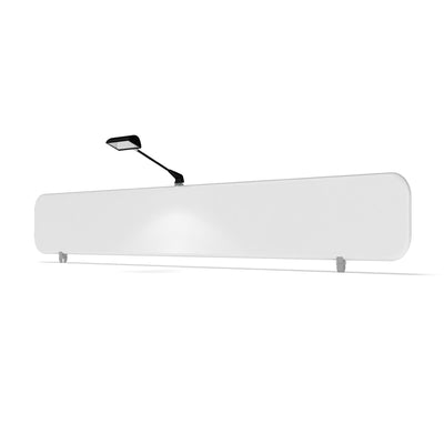 Straight header display with adjustable lighting for trade show booths and exhibitions